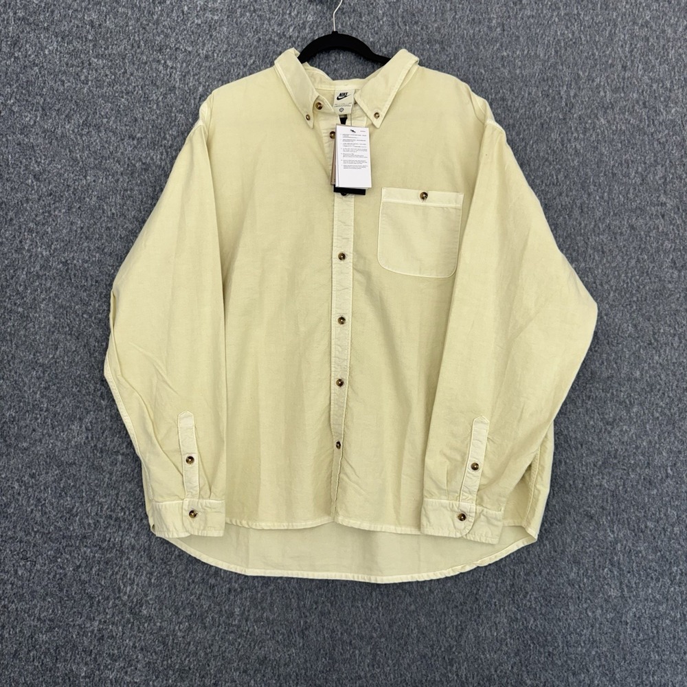 Nike Move To‎ Zero Button Up Shirt Mens XXL Beige Loose Fit Organic Cotton NWT